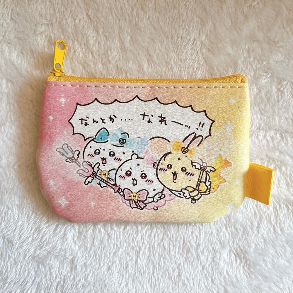 NWOT Super Magical Chiikawa "Power Up!" faux leather card holder in yellow